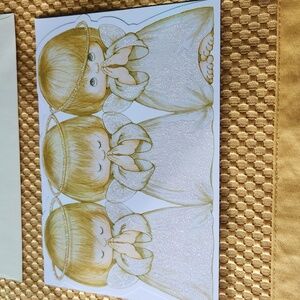 Hallmark 3 Angels Gold Glittery Christmas Card With Gold Foil Lined Envelope